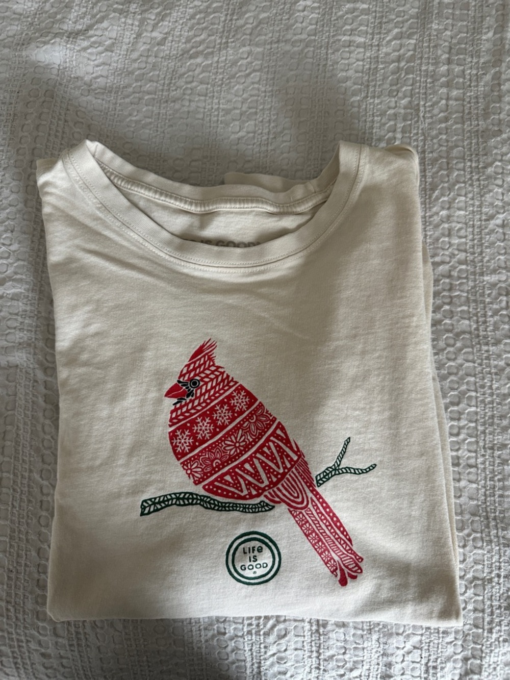 Life Is Good Cream Long Sleeve Crusher Tee with Cardinal - XL